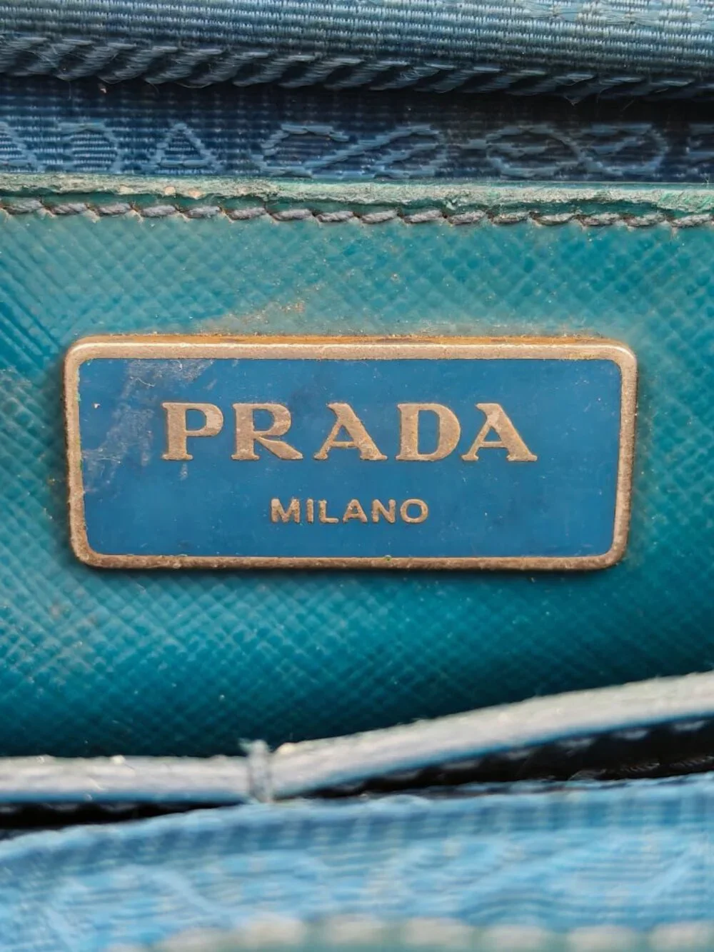 PRADA Vintage Green Saffiano Patent Leather Top Handle Handbag Gold Hardware